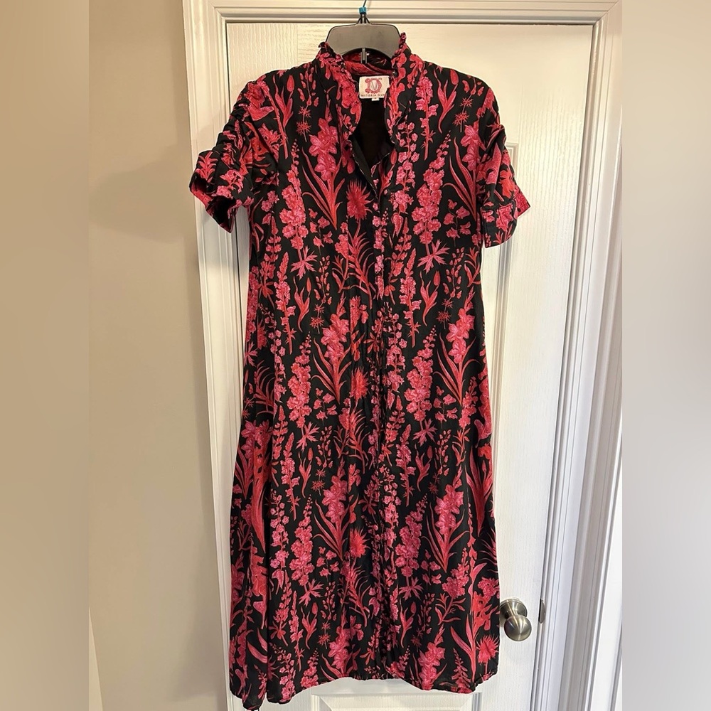 Victoria Dunn Black and Pink Floral Midi Dress